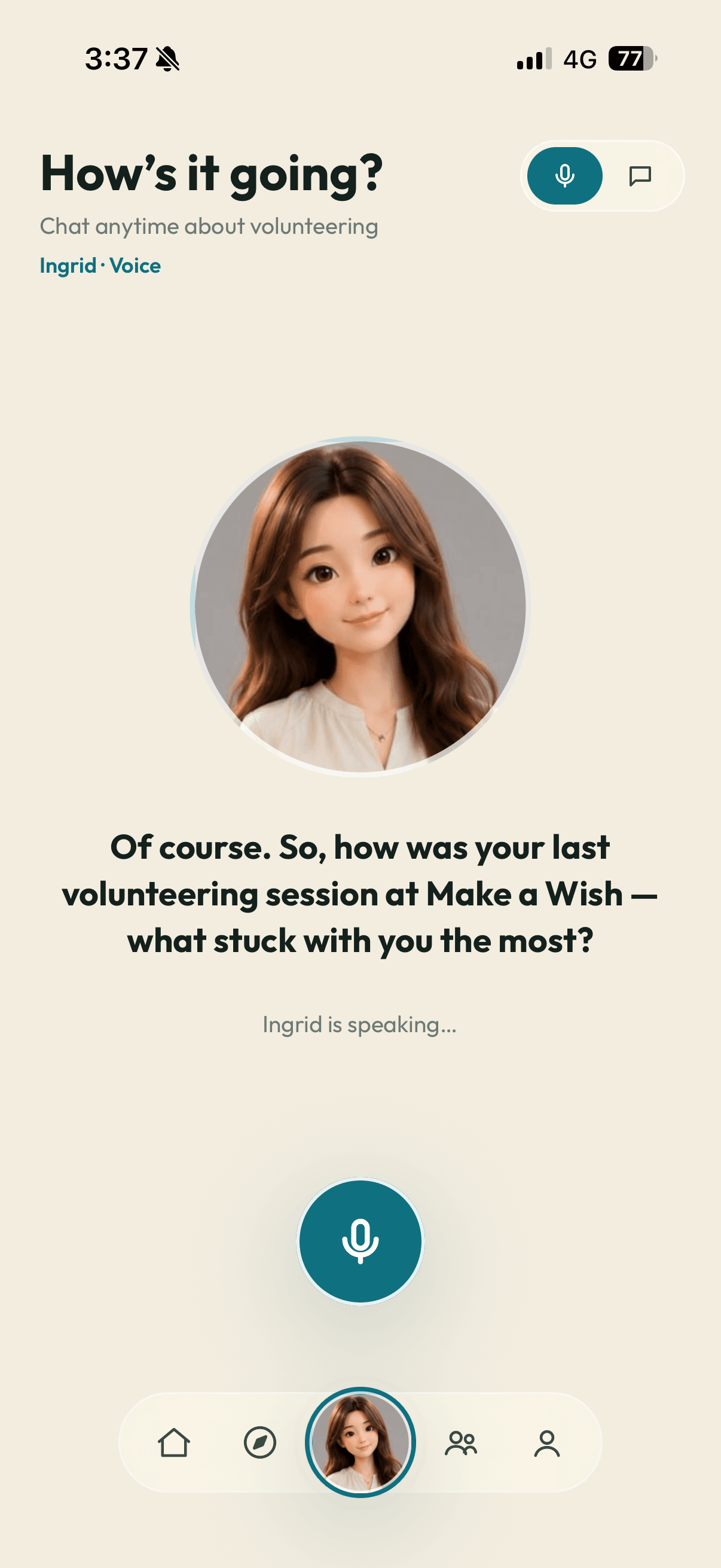 The Emplace app — talking to Ingrid, the AI volunteering assistant